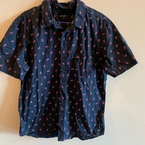 Blue Notes Blue Pink short Sleeve Button Down Shirt - Picture 1 of 2
